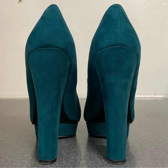 ⚡️SOLD⚡️Shoe Cult by Nasty Gal Teal Green Vegan Faux Suede Platform Heels - Picture 3 of 7